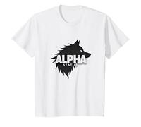 Alpha Status: Fierce Wolf Leadership Icon T-Shirt, Kids, White, 12 Years