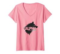 Alpha Status: Fierce Wolf Leadership Icon V-Neck T-Shirt, Women, Pink, S