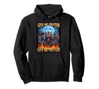 Alpha Tiger Meme Give Me Protein Brainrot Men Funny Pullover Hoodie