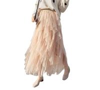 Alpha Tulle Midi Skirt - Elasticated Waist, Irregular Net Mesh, Daily, Prom, Party (UK, S, M, Regular, Nude)