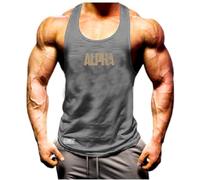 Alpha Vest Gym Clothing Muscles Bodybuilding Training Workout Exercise MMA Boxing Gift Tank Top (UK, Alpha, XL, Regular, Regular, Charcoal Gold Print)