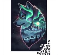 Alpha Wolf - Double Exposure Night Landscape Wall Art 1000 Piece Jigsaw Puzzle for Adults, 70x50cm/1000pcs, Screen-Free Activity, Relaxing Indoor Time And Quiet Weekends