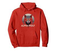 Alpha Wolf Fierce Predator with Penetrating Yellow Eyes Pullover Hoodie, Adult Unisex, Red, L