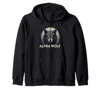 Alpha Wolf Fierce Predator with Penetrating Yellow Eyes Zip Hoodie, Adult Unisex, Black, S