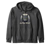 Alpha Wolf Fierce Predator with Penetrating Yellow Eyes Zip Hoodie, Adult Unisex, Dark Heather Grey, XXL