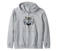 Alpha Wolf Fierce Predator with Penetrating Yellow Eyes Zip Hoodie, Adult Unisex, Heather Grey, S