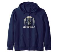Alpha Wolf Fierce Predator with Penetrating Yellow Eyes Zip Hoodie, Adult Unisex, Navy, M