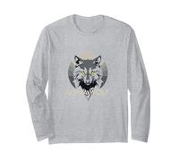 Alpha Wolf: Fierce Predator with Piercing Yellow Eyes Long Sleeve T-Shirt, Adult Unisex, Heather Grey, XL