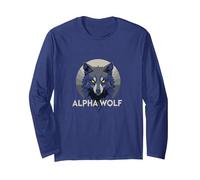 Alpha Wolf: Fierce Predator with Piercing Yellow Eyes Long Sleeve T-Shirt, Adult Unisex, Navy, XXL