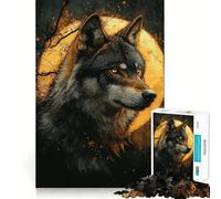 Alpha Wolf Under Full Moon Adults 1000 Piece Jigsaw Puzzle Think Exercise Game Zero Gap Bonding Activity for Loved Ones (50x75cm)