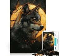 Alpha Wolf Under Full Moon Jigsaw Puzzles1000 Pieces Brain Recall Game Premium Laser Cut Quality Absorbing Activity for Quiet Nights (38x26cm)