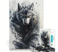 Alpha Wolf with Glowing Eyes 1000 Piece Teenager Puzzles Cognitive Boost Fun Tight Lock No Loose Pieces Engaging Way to Pass Free Hours (38x26cm)