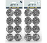 Alpha7 2 Pack 16 Pcs Stainless Steel Scourers | Heavy-Duty Metal Scrubber, Scouring Pads, Professional Pot Scrubber, Pan Scourers for Kitchen, Durable Wire Scourers, Washing Up Scourers, Steel Scourer