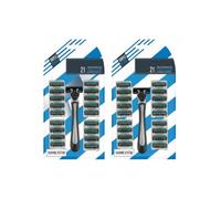 Alpha7 2 Pack Triple Blade Stainless Steel Premium Razors for Men, Shaving kit for men with 42 Refills - Smooth & Close Shave, Shaving set for men with Contour Movable Head