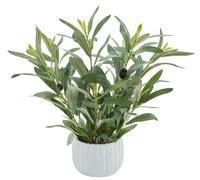 AlphaAcc 13" Small Fake Olive Plant White Cement Pot for Desk Decor
