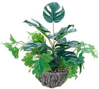 AlphaAcc 15” Artificial Monstera Plant for Indoor Home Decor | Life Like Potted Fake Green Plastic Plant for Kitchen Office Desk Decor with Faux Succulent Leaves