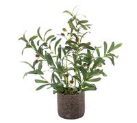 AlphaAcc 18 Inch Artificial Olive Branches Real Looking Potted Plant Fake Olive Tree with Lifelike Leaves and Fruits in Rustic Black Cement Planter Faux Greenery Plant for Indoor Outdoor Decor