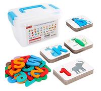 Alphabet and Number Flash Cards, Learning Flashcards for 3 Year Old Boys and Girls, Preschool Puzzle for Kids, Learning ABC Flash Cards with Animals, 36 Cards and 37 Wooden Blocks for Toddlers