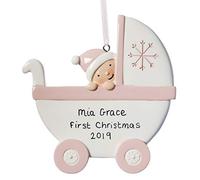 Alphabet barn Christmas Decoration Babys First Xmas 2022 Tree Bauble Personalised New Baby Gift Resin Pram Keepsake Gift Plaque Ornament (Pink