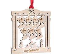 Alphabet barn Personalised Christmas Tree Decoration Wood Fireplace Family 2 to 7 Names Engraved Xmas Bauble Hanging Ornament Gift Plaque Made in UK Comes with Keepsake Bag (7 names)