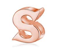 Alphabet Charms Letter Initial A-Z Genuine 925 Sterling Silver Beads fits Pandora Charms Bracelet (Rose Gold Letter S)