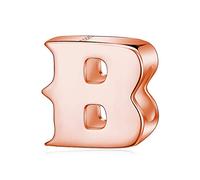 Alphabet Charms Letter Initial A-Z Genuine 925 Sterling Silver Beads fits Pandora Charms Bracelet (Rose Gold Letter B)