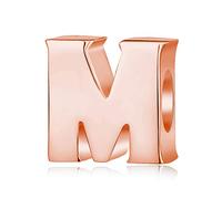 Alphabet Charms Letter Initial A-Z Genuine 925 Sterling Silver Beads fits Pandora Charms Bracelet (Rose Gold Letter M)