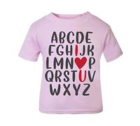 Alphabet Chart Spelling I Love You (Romantic Quotes for Couples, Anniversary) Short Sleeve Cotton Toddler t Shirt, 3-4 Years, Pastel Pink