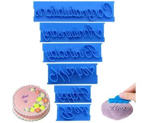 Alphabet Cookie Cutter Icing Letter Cutters 6Pcs Fondant Cake Decorating Cake Biscuits Embosser Baking Mold Writing Stencils Happy Birthday Wishes Embosser Stamp for Fondant