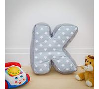Alphabet Cushion K | Letter Pillow K | Decorative Nursery Bedroom Sofa Couch | Letter Shape | Personalised Initial | Grey Stars | Wedding Christening Gift