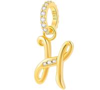 Alphabet CZ Letter H Pendant Charm, 18K Yellow Gold Plated 925 Sterling Silver Initial H Dangle Beads fit Pandora Halloween Bracelet, Gift for Boyfriend Girlfriend/Wife Husband