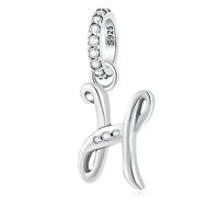 Alphabet CZ Letter H Pendant Charm, 925 Sterling Silver Initial H Dangle Beads fit Pandora Halloween DIY Bracelet, Gift for Boyfriend Girlfriend/Wife Husband/God Mum