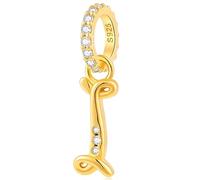 Alphabet CZ Letter I Pendant Charm, 18K Yellow Gold Plated 925 Sterling Silver Initial I Dangle Beads fit Pandora Me Name Bracelet, Gift for Independence Day/Boy Girl/I Love You