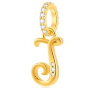 Alphabet CZ Letter J Pendant Charm, 18K Yellow Gold Plated Initial J Beads fit Pandora Joy Bracelet Necklace, Gift for January/June/July Birthday/Godmother