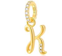 Alphabet CZ Letter K Pendant Charm, 18K Yellow Gold Plated 925 Sterling Silver Initial K Dangle Beads fit Pandora Customized DIY Name Bracelet, Gift for God Dughter/Women Men/Kids