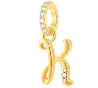 Alphabet CZ Letter K Pendant Charm, 18K Yellow Gold Plated Initial K Dangle Beads fit Pandora Customized DIY Name Bracelet, Gift for God Dughter/Women Men