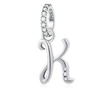 Alphabet CZ Letter K Pendant Charm, 925 Sterling Silver Initial K Dangle Beads fit Pandora Style Name Bracelet, Gift for Grandkids/Women Men/Granddaughter/God Mother