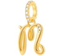 Alphabet CZ Letter M Pendant Charm, 18K Yellow Gold Plated 925 Sterling Silver Initial M Dangle Beads fit Pandora First Mothers Day Bracelet, Gift for Grandma/Best Mum/Mummy