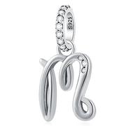 Alphabet CZ Letter M Pendant Charm, 925 Sterling Silver Initial M Dangle Beads fit Pandora My First Mothers Day Bracelet, Gift for Grandma/Best Mum/GodMum/Grandmother