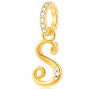 Alphabet CZ Letter S Pendant Charm, 18K Yellow Gold Plated Initial S Dangle Beads fit Pandora September Birthday Bracelet, Gift for Sister/Son/Student/StepMum
