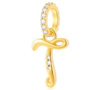 Alphabet CZ Letter T Pendant Charm, 18K Yellow Gold Plated Initial T Dangle Beads fit Pandora Customized DIY Name Bracelet, Gift for Twins/Sister/Teens/Teacher