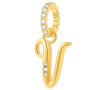 Alphabet CZ Letter V Pendant Charm, 18K Yellow Gold Plated 925 Sterling Silver Initial V Dangle Beads fit Pandora Valentines Day Bracelet, Gift for Couple/Wife Husband/Boy Girl