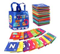 Alphabet Flash Cards, 26Pcs Early Educational Soft Alphabet Cards with Pictures Parent-Child Washable Cartoon ABC Flash Card with Storage Bag for Home, Preschool