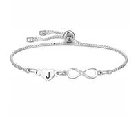 Alphabet Heart Bracelet infinite Pendant Silver Color Women Gift Initial Letters for Girls Birthday Christmas Anniversary Graduation Infinite Shiny Crystal Bracelets Gift (J)