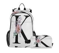 Alphabet K Backpack for Kids Boys Girls, Flower Black Panther Preschool Backpack with Lunch Box School Kindergarten Bookbag Set for Age 3-10