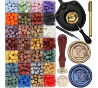 Alphabet K Sealing Wax Stamp Kit with Electric Wax Seal Warmer, 732 Pcs Waxseal Beads, Initial Letter Sealstamp, Spoon, Sealingwax Kit (K)