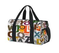 Alphabet Letters Sports Duffel Bag Cartoon Animals Weekend Overnight Bag Tote Holdall Casual Travel Gym Duffel Bags for Kids Girls Boys Women Men