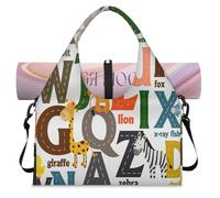 Alphabet Letters Sports Duffel Bag for Women Men Cartoon Animals Weekend Overnight Bag with Shoe Compartment Shoulder Tote Luggage Bag for Yoga Gym Travel