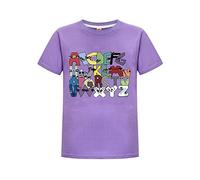 Alphabet Lore T-Shirt for Boy Summer Kids Cute Top Tee Anime Letter ABC Clothes Girls Cotton Short-Sleeve Tshirt (as8, Age, 7_Years, 8_Years, Regular, Purple)