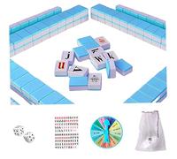 Alphabet Mahjong Tile Set Interactive Mini English Letter Mahjong Game Set Educational Children's Board Game Toys for Adults & Teens, 108 Tiles, Blue